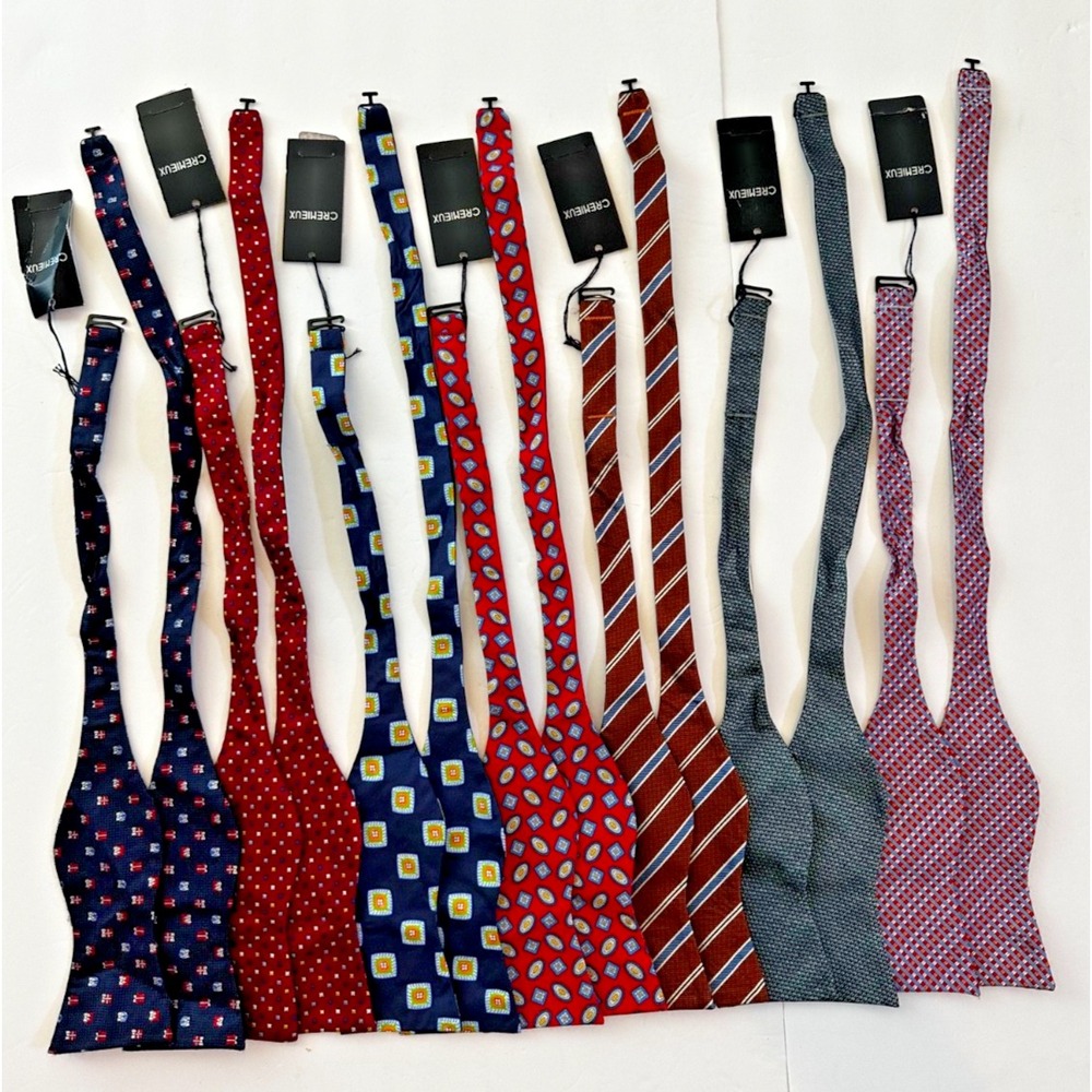 Cremieux bow tie 100% Silk Lot of 7 Red Blue Geometric Stripes NEW